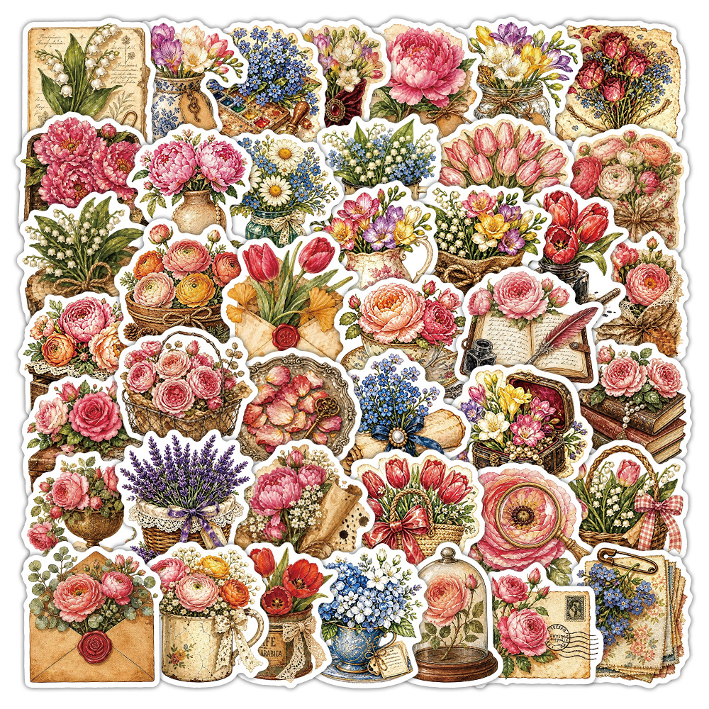 50Pcs Vintage Floral Stickers  - Dried Flower Bulk recensione e prezzo